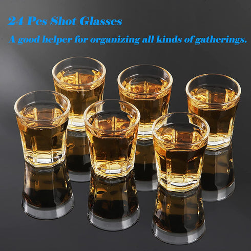 1.5 oz Shot Glass Set with Heavy Base, 24 Pack Clear Shot Glass Bulk for Tequila, Vodka, Whiskey, CockTail, 1.5 Ounces ( 45 ml ) Multifunctional Tasting Glass in All-Round Packing