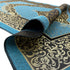 Islamic Prayer Rug Thin Woven Chenille and Taffeta Turkish Sajadah Intricate Design Metallic Ottoman Mat (Black + Blue)