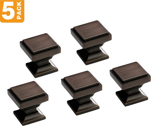 Southern Hills Oil Rubbed Bronze Cabinet Knobs - Pack of 5 - Square Kitchen Drawer Pulls - Venetian Bronze Cabinet Hardware - Dresser Knobs - Drawer Knobs - Cupboard Handles - SHKM002-ORB-5