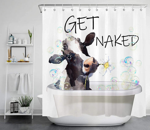 ECOTOB Get Naked Cow Shower Curtain Rustic Farmhouse Bathroom Decor Farm Animal Funny Shower Curtain Farmhouse Style Shower Curtain Cute Bath Curtains Bathtub Decor Accessories 12 Hooks 69X70 Inch