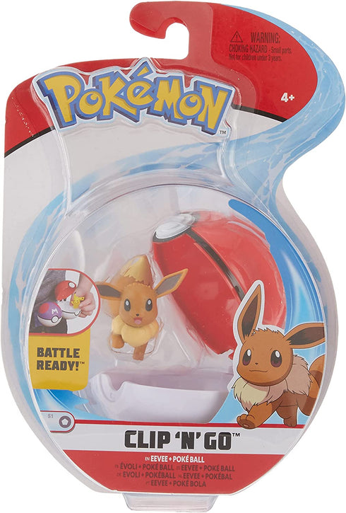 Wicked Cool Toys Pokémon Official Eevee Clip 'n' Go, Comes with Eevee Action Figure and Great Ball
