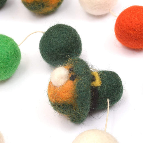 Glaciart One St. Patrick's Day Felt Ball Garland - Pre-Assembled Shamrocks, Clover and Leprechaun Irish Party Decoration - Pompom Party Decor - 100% Natural Wool Pom Poms with Cotton String - 6 Feet