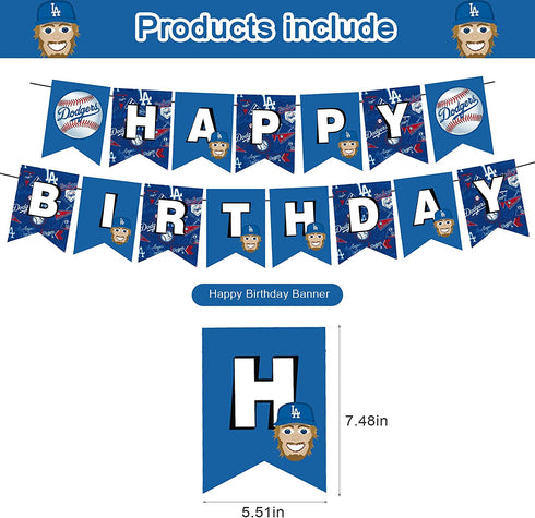 32 Pcs Dodgers Theme Birthday Party Decorations,Party Supply Set for Kids with 1 Happy Birthday Banner Garland , 13 Cupcake Toppers, 18 Balloons for Los Angeles Party Decorations