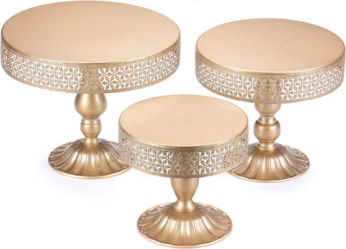 Hotity Set of 3 Cake Stands Round Modern Cake Stand Set Metal Cupcake Dessert Display Stand, Light Gold