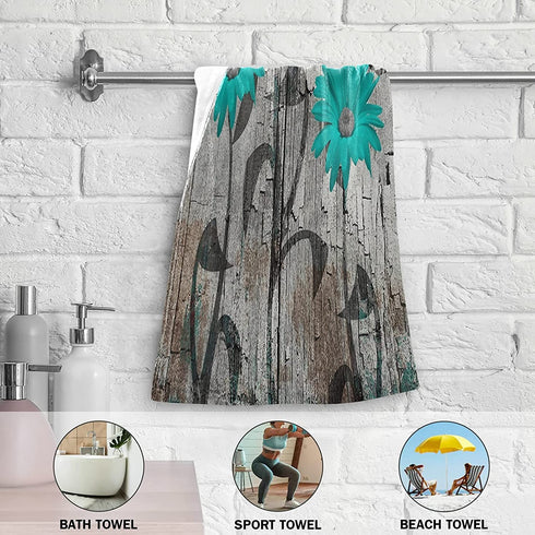 Turquoise Teal Blue Daisy Wood Hand Towels 2 Pack 28x14.5 in Bathroom Towel Super Soft Highly Absorbent for Bathroom Gym Home Decor Decoration Gift