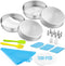 6 Inch Cake Pan, E-far 4-Piece Stainless Steel Round Cake Baking Pans with Decorating Supplies, Layer Cake Pans with Parchment Paper Icing Tips Spatula Scrapper, Non-toxic & Healthy, Dishwasher Safe