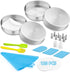 6 Inch Cake Pan, E-far 4-Piece Stainless Steel Round Cake Baking Pans with Decorating Supplies, Layer Cake Pans with Parchment Paper Icing Tips Spatula Scrapper, Non-toxic & Healthy, Dishwasher Safe