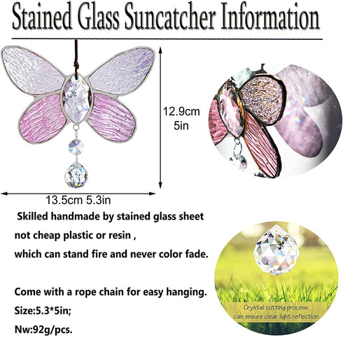 H&D HYALINE & DORA Stained Glass Butterfly Wall Hanging Window Suncatcher Decor Rainbow Pendant