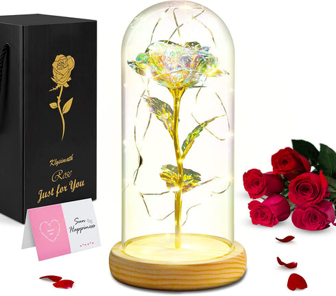 Klysimath Beauty and The Beast Rose, Galaxy Rose Gifts for Women, Colorful Rose in Glass Dome, Rainbow Rose Romantic Gifts for Her, Girlfriend, Wife, Mom, Valentine's Day, Mother's Day