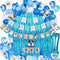 JOYYPOP 1st Birthday Boy Decorations 66PCS Blue 1st Birthday Decorations for Boy with 12 Months Photo Banner, 1st Birthday Baby Crown, ONE Cake Topper, 1st Birthday Highchair Banner