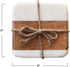 Creative Co-Op Marble & Acacia Wood, White & Natural, Set of 4 Coaster, 4"