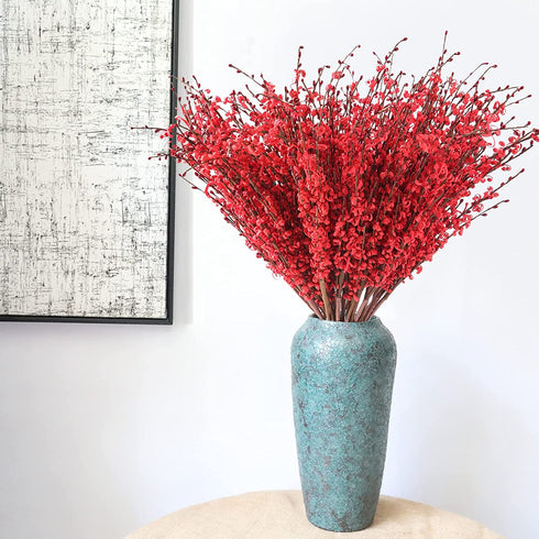 IVITA 10 Pcs 29.5œ Artificial Plants & Flowers Winter Jasmine Flowers Artificial Plant Faux Berries Fake Flower for Home Bedroom Kitchen Wedding Party Table Arrangement Decoration (Red)
