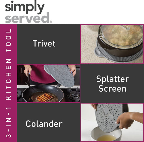 Simply Served Trivet 3-in-1 Splatter Screen, Large, Gray