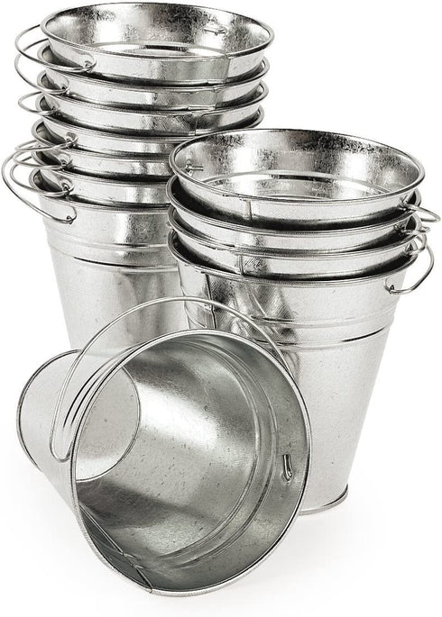 Galvanized Metal Pails - Bulk Set of 12 - Party Supplies, Candy Buffet, Ice Buckets, Wedding Decor and DIY Projects