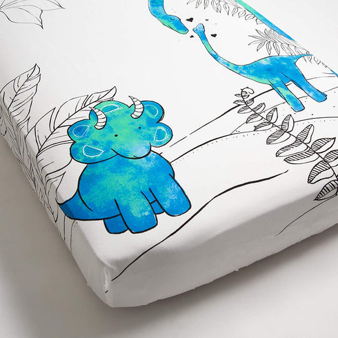JumpOff Jo - Fitted Crib Sheet, Super Soft 100% Cotton Sheet for Standard Crib Mattresses and Toddler Beds, 28 in. x 52 in. - Blue Dinosaur