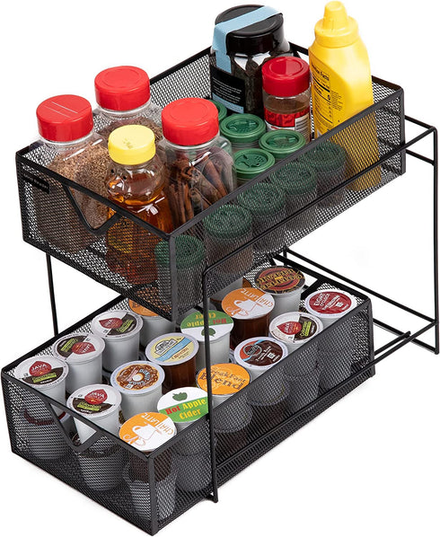 Mind Reader 2 Tier Metal Mesh Storage Baskets Organizer, Home, Office, Kitchen, Bathroom, Black