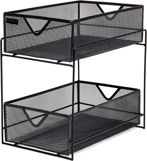 Mind Reader 2 Tier Metal Mesh Storage Baskets Organizer, Home, Office, Kitchen, Bathroom, Black