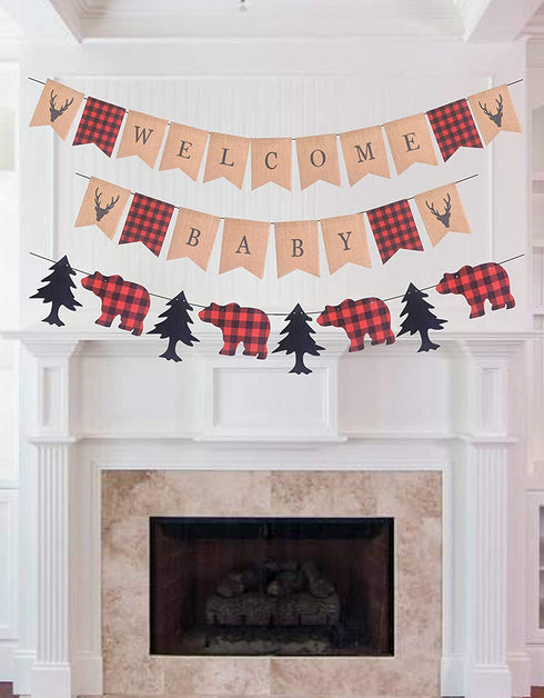 Lumberjack Welcome Baby Baby Shower Decoration, Buffalo Plaid Baby Shower, Timber Plaid Baby Shower, Jute Burlap Baby Shower Party Decor, Buffalo Timber Plaid Party Decoration, Mama Papa Bear Sashes and Elegant Badges Pin for Baby Shower Decor, Lumberjack