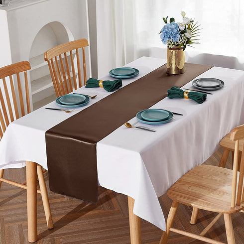 yourose 1 Pack Satin Table Runners 12 x 108 inch for Wedding Banquet Decoration, Bright Silk and Smooth Fabric Party Table Runner ?Chocolate?1 Piece?