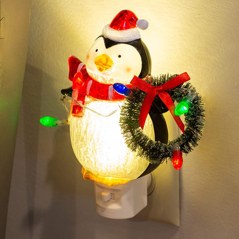 Roman Penguin with Wreath Christmas Night Light