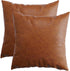 Homefeelzydys Throw Pillow Covers 18x18 Inch Set of 2, Faux Leather Accent Throw Pillow Cover 45x45 inch, Modern Country Farmhouse Style Pillowcase for Bedroom Living Room Sofa Brown Pillows