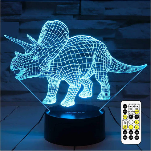 ZOKEA Night Lights for Kids Dinosaur 3D Night Light Bedside Lamp 7 Colors Changing with Remote Control Best Birthday Gifts for Boys Girls Kids Baby (Dinosaur Triceratops)¡