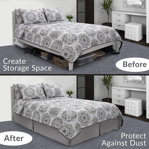 Mellanni White Bed Skirt King Size - Bed Frame and Box Spring Cover - 15-Inch Tailored Drop Pleated Dust Ruffle - Luxury Bedding - Easy Fit, Wrinkle, Fade, Stain Resistant - 1 Bedskirt (King, White)
