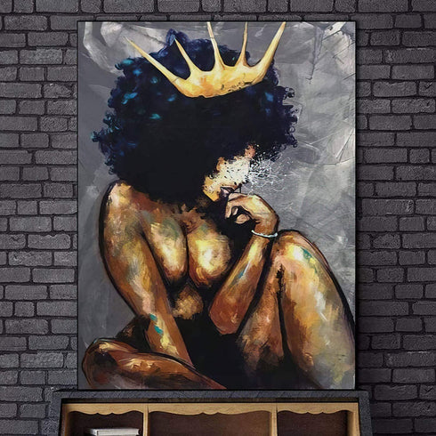 Black Women Canvas Wall Art African American Black Queen Women Wall Art Abstract Black Art Fashion Contemporary Artwork- Queen Think For Living Room Bedroom No Frame 16x24 Inch