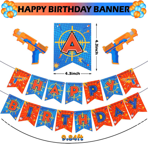 30 Pieces Dart War Happy Birthday Banner Decoration Dart Gun Party Paper Fans Honeycomb Centerpieces party Supplies 3D Dart War Table Decorations Hanging Swirls Latex Balloons for Birthday Party