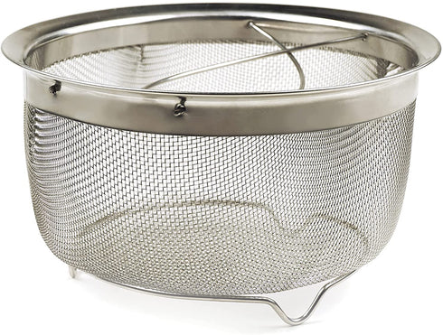 RSVP International Mesh Colander Strainer Basket with Folding Handles, 3 Quarts | For Pasta, Frying, & Salads | Dishwasher Safe | Use in Pressure Cookers | Steaming, Draining & Rinsing