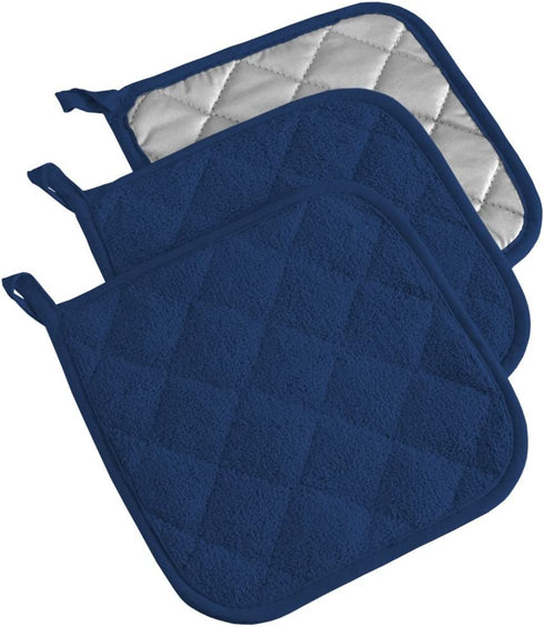 DII Basic Terry Collection Quilted 100% Cotton, Potholder, Nautical Blue, 3 Piece