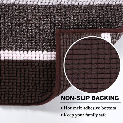 Luxury Chenille Plush Floor Door Mat for Kitchen Entryway, Gradient Chocolate Stripe Pattern Machine Washable Mat, Slip-Resistant Absorbent Shaggy Bath Rug for Bathroom, 24x36 inch