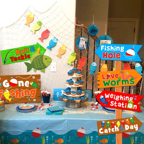 Huray Rayho Gone Fishing Party Directional Welcome Signs The Big One Backyard Door Cutouts Summer Birthday Party Favor Ideas Decoration Supplies