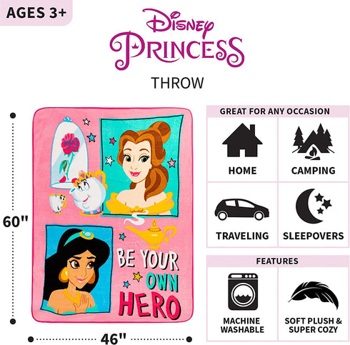 Franco Kids Bedding Super Soft Micro Raschel Throw, 46 in x 60 in, Disney Princess