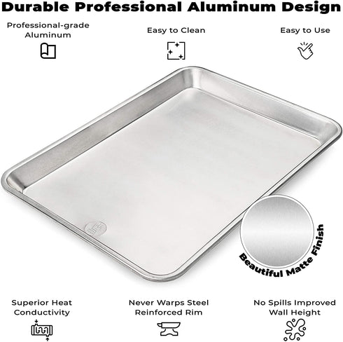 Baking Pan with Cooling Rack Set - Half Sheet Pan Size - Includes a Professional Aluminum Baking Sheet and a Stainless Steel Baking Rack for Oven - Durable, Easy to Clean, Commercial Quality