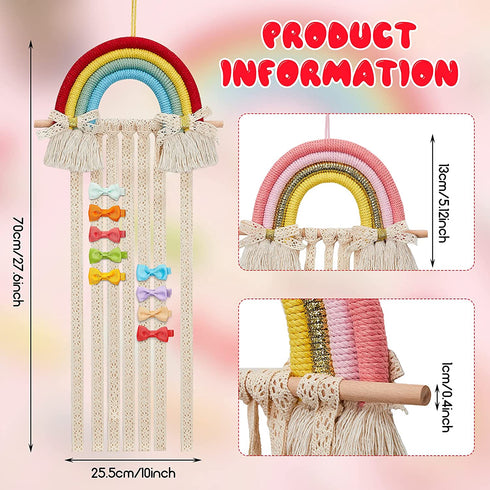 WILLBOND 2 Pieces Rainbow Hair Bows Holder Tassels Headband Organizer for Baby Girls Clips Organizer Wall Hanging Storage Decor Bedroom Living Room