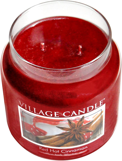 Village Candle Red Hot Cinnamon Large Glass Apothecary Jar Scented Candle, 21.25 oz, 21 Ounce