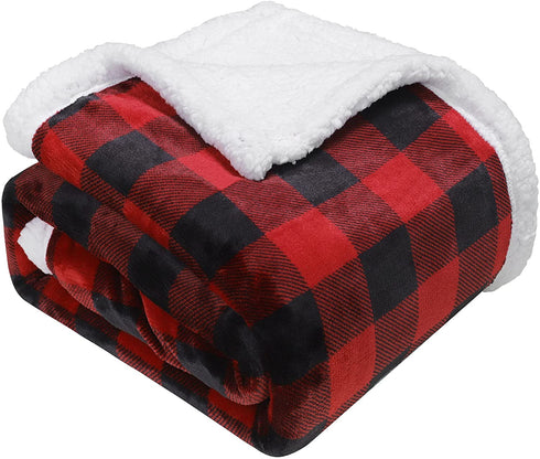 Sherpa Fleece Fuzzy Throw Blanket, Buffalo Plaid Cozy Fluffy Throws Blankets for Couch Soft Twin Christmas Red Bedding Sofa Flannel Plush 50"x60"
