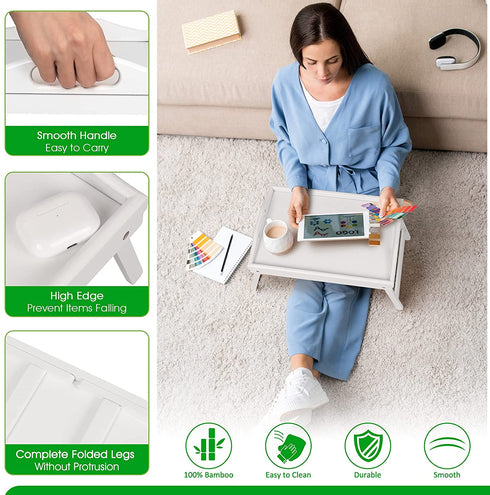 Bed Tray Table Folding Legs with Handles Breakfast Food Tray for Sofa,Bed,Eating,Drawing,Platters Serving Lap Desk Snack Tray (White Small)