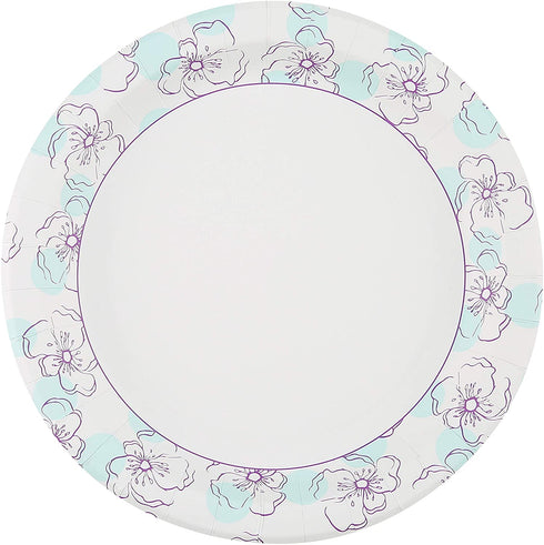 Glad Round Disposable Paper Plates 10 in, Blue Flower|Soak Proof, Cut Proof, Microwave Safe Heavy Duty Paper Plates 10"|50 Count Bulk Paper Plates, Paper Plates 10 Inch, Bulk for Parties and Occasions