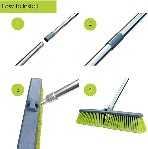 PHYEX 18 Push Broom with Adjustable Long Handle, Multi-Surface Floor Scrub Brush for Cleaning Deck, Patio, Garage, Driveway