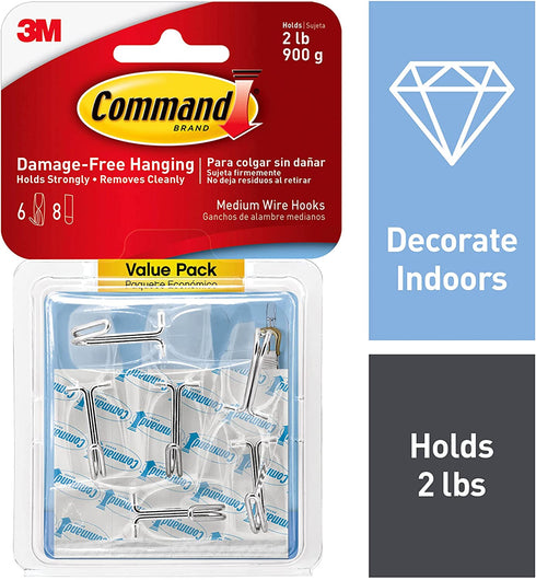 Command Medium Wire Toggle Hook Value Pack, Clear, 6-Hooks, Organize Damage-Free