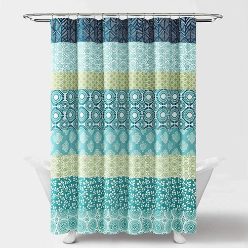 Lush Decor Bohemian Striped Shower Curtain Colorful Bold Design, 72" x 72", Blue and Green