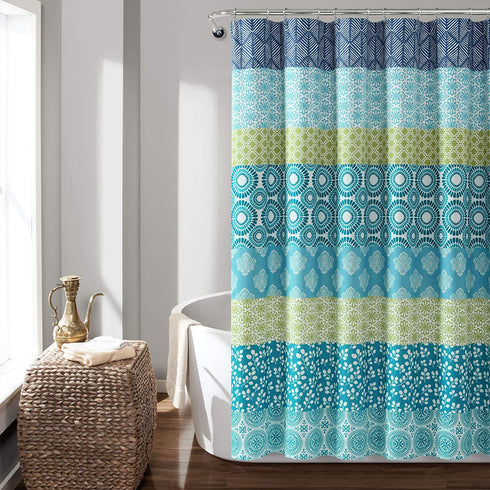Lush Decor Bohemian Striped Shower Curtain Colorful Bold Design, 72" x 72", Blue and Green