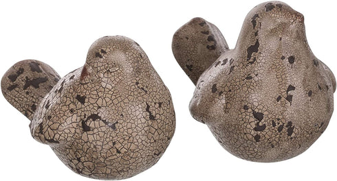 The Country House Vintage Bird Aged Crackle White 5 x 4 Terra Cotta Ceramic Figurines Set of 2