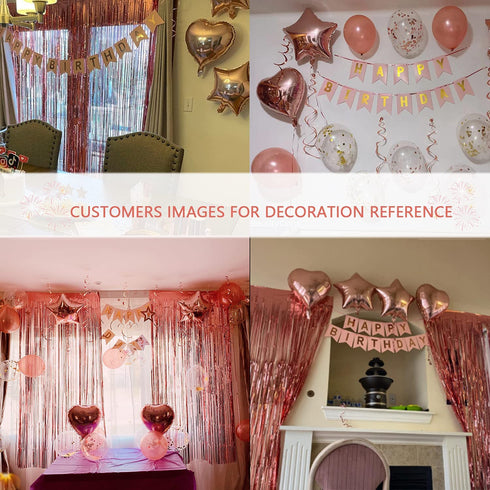 Rose Gold Birthday Party Decorations, Happy Birthday Banner, Rose Gold Fringe Curtain, Heart Star Foil Confetti Balloons, Hanging Swirls for Women Girls Birthday Princess Party