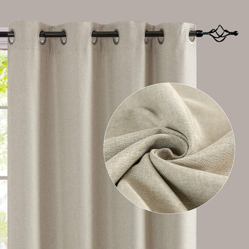 jinchan Linen Textured 72 inch Long Room Darkening Greyish Beige Curtains for Bedroom Light Reducing & Thermal Insulating Curtain Panel One Panel