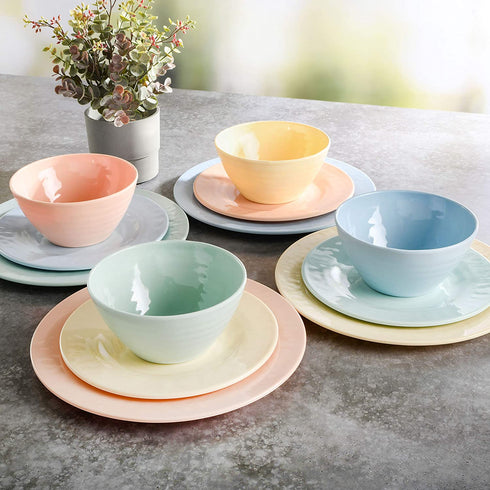 Gibson Home Brist Melamine Dinnerware Set, Service for Four (12pcs), Pastels