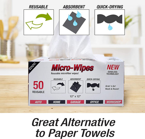 Eurow Reusable Microfiber Cleaning and Drying Wipes with Dispenser Box, 200GSM, 12 by 12 Inches, Pack of 50