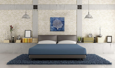 Yihui Arts Navy Blue Canvas Wall Art Hand Painted White Coral Painting Modern Abstract Tree Pictures Coastal Artwork for Bedroom Living Room Bathroom Decoration